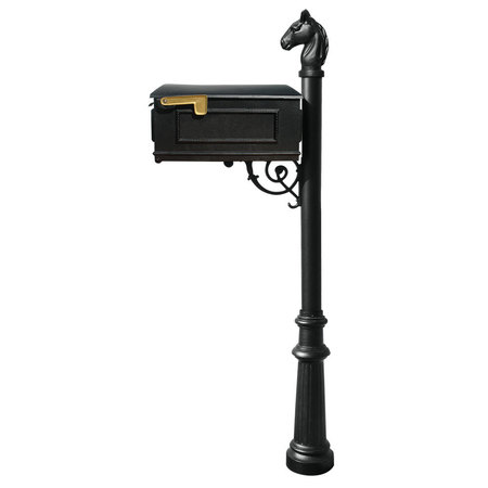 QUALARC Mailbox w/fluted base and horsehead finial LM-801-LPST-BL